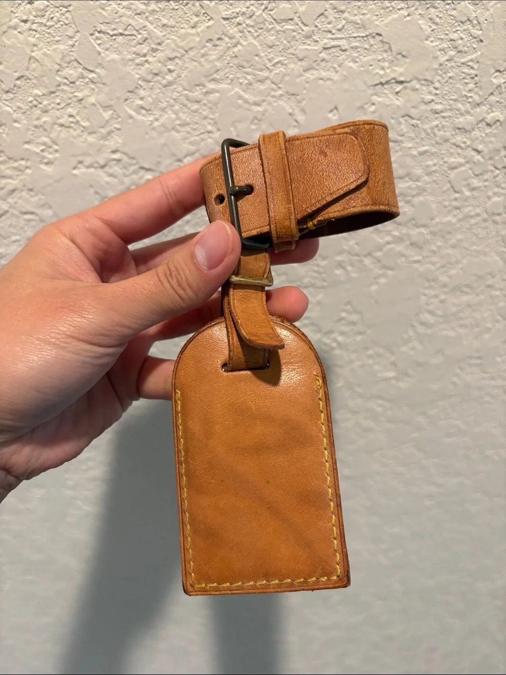 Louis Vuitton Tan Leather Luggage Tag with Strap